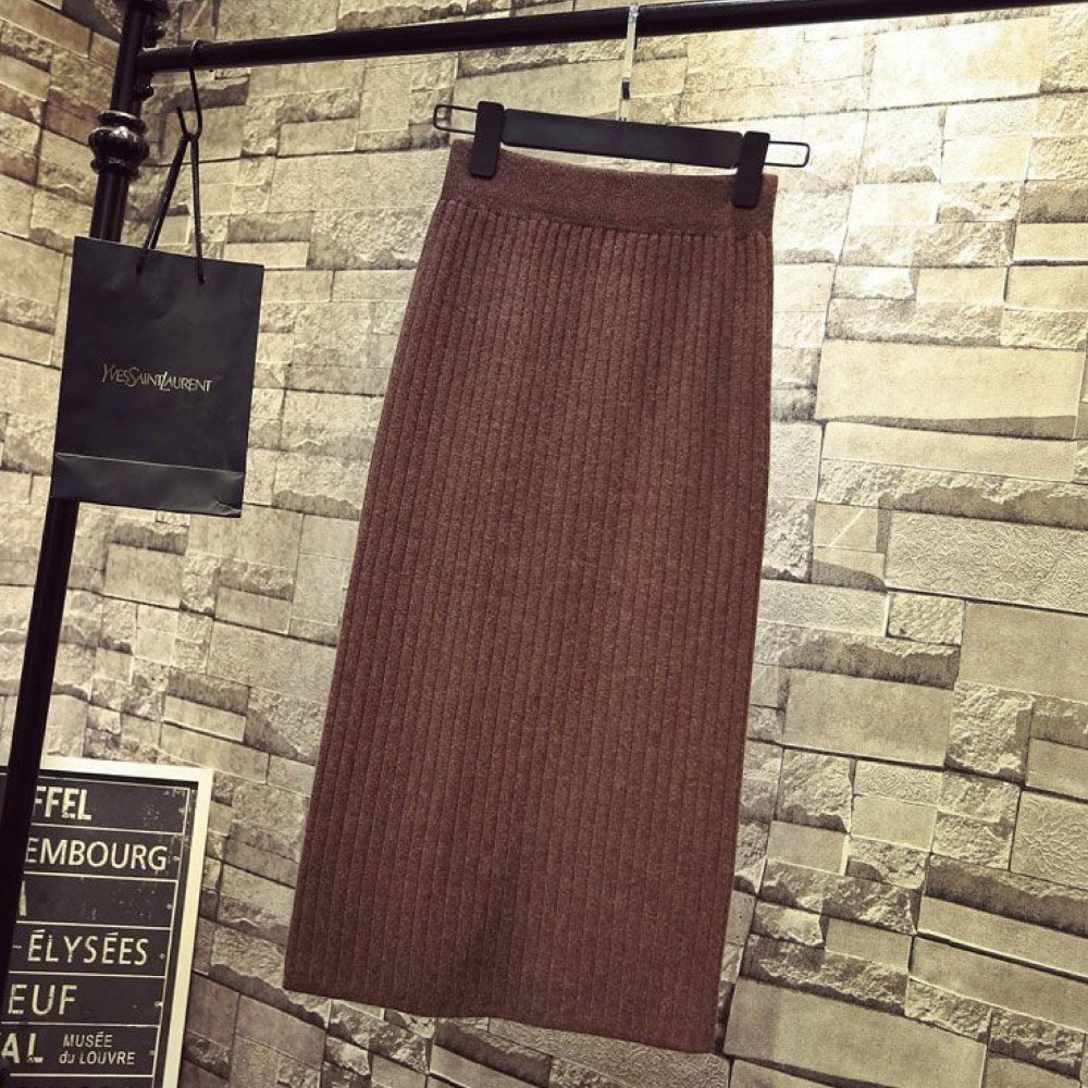 【Helena】開叉針織長裙 半身裙 針織裙 毛線裙 素色韓版高腰顯瘦中長版包臀裙 裙子 女裝【C223】-細節圖2