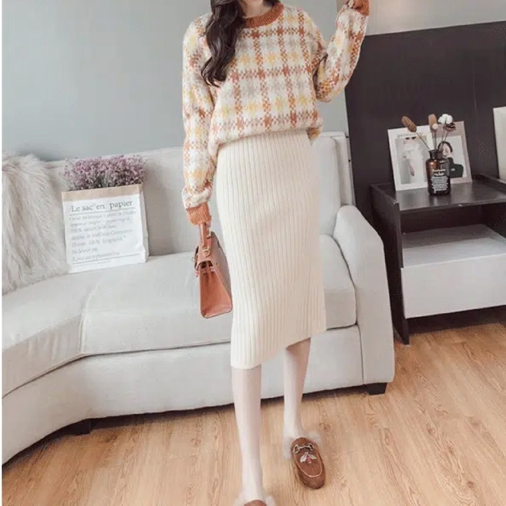 【Helena】針織長裙 開叉裙 中長裙 毛線裙 針織裙 韓版純色簡約高腰修身百搭包臀裙 裙子女【C22】-細節圖6