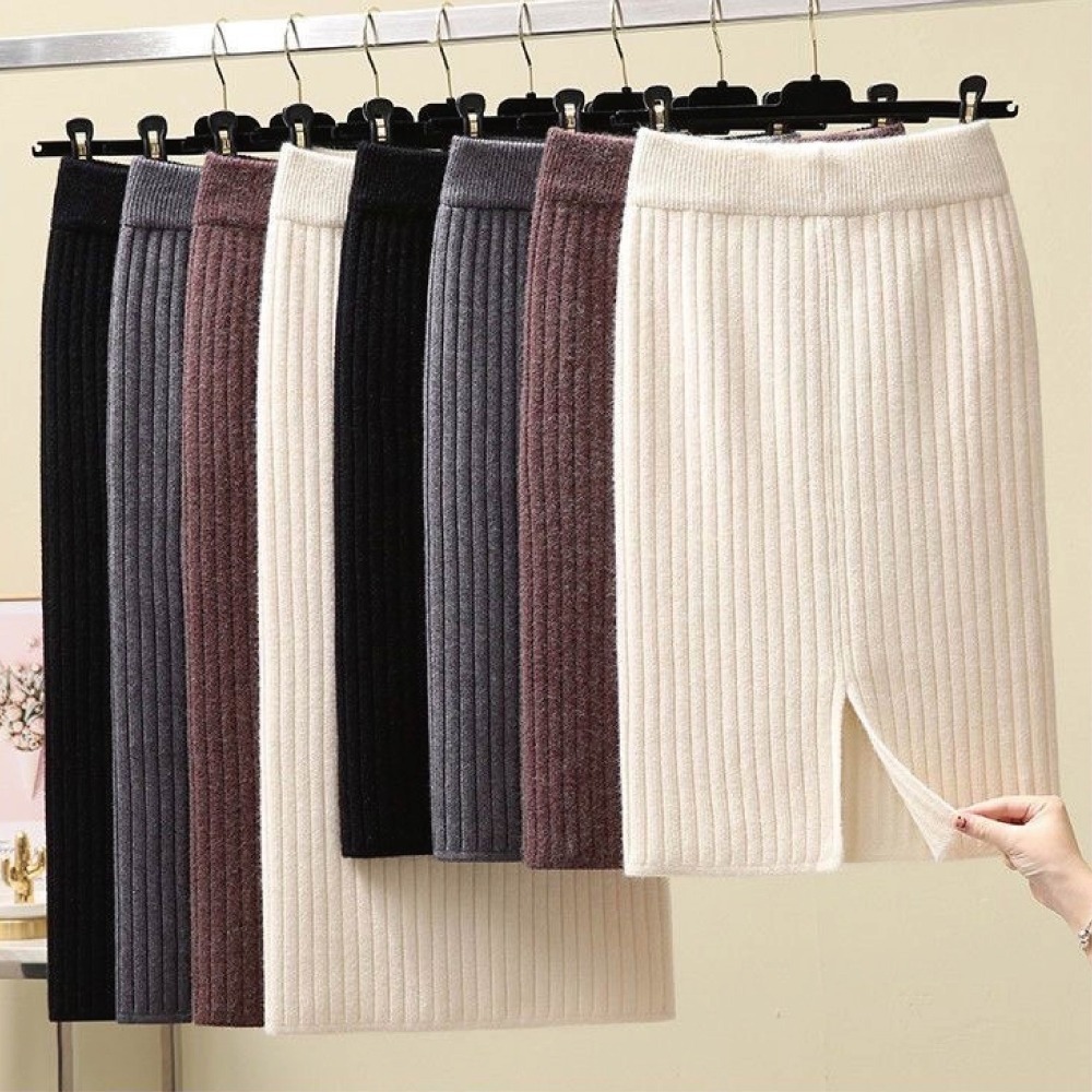 【Helena】針織長裙 開叉裙 中長裙 毛線裙 針織裙 韓版純色簡約高腰修身百搭包臀裙 裙子女【C22】-細節圖7