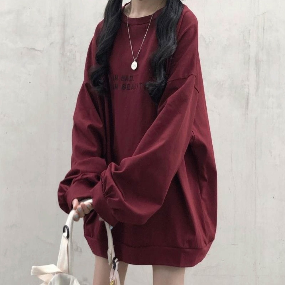 【Helena】韓版字母印花上衣 大學T 衛衣 打底衫 長袖上衣 薄款寬鬆簡約百搭T恤 女裝 上衣女【A2195】-細節圖5