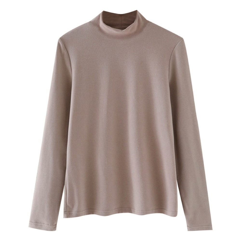 【海麗娜】德絨半高領上衣 內搭上衣 發熱衣 長袖 微高領素色緊身保暖加絨打底衫 秋冬上衣【A2202】-細節圖9