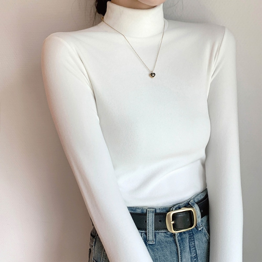 【海麗娜】德絨半高領上衣 內搭上衣 發熱衣 長袖 微高領素色緊身保暖加絨打底衫 秋冬上衣【A2202】-規格圖9