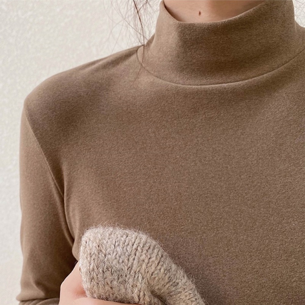 【海麗娜】德絨半高領上衣 內搭上衣 發熱衣 長袖 微高領素色緊身保暖加絨打底衫 秋冬上衣【A2202】-規格圖9