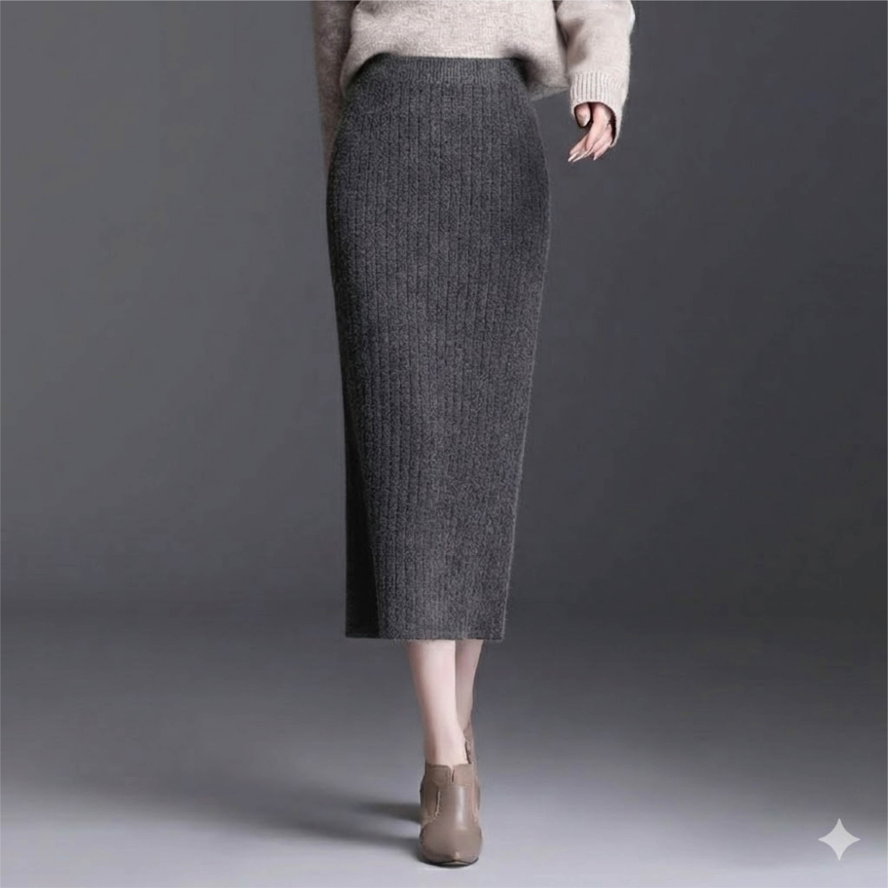 【Helena】開叉針織長裙 半身裙 針織裙 坑條毛線裙 素色韓版高腰顯瘦中長版包臀裙 裙子 女裝【C220】-細節圖5