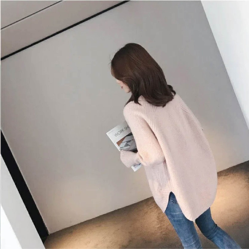 【海麗娜】V領針織上衣 毛衣 針織衫 長袖上衣 慵懶風韓版素色寬鬆顯瘦百搭休閒打底衫 上衣女【A274】-規格圖8
