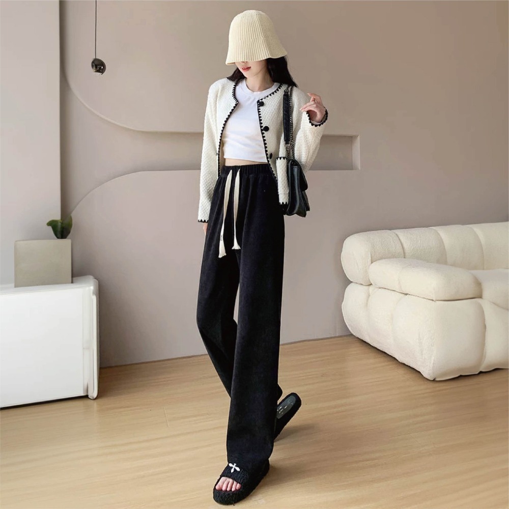 【Helena】燈芯絨加絨闊腿褲 拖地褲 直筒褲 運動褲 素色韓版秋冬高腰顯腿長百搭休閒褲 長褲  長褲女【C210】-細節圖4