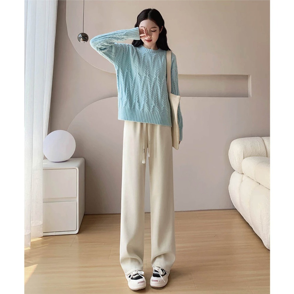 【Helena】燈芯絨加絨闊腿褲 拖地褲 直筒褲 運動褲 素色韓版秋冬高腰顯腿長百搭休閒褲 長褲  長褲女【C210】-細節圖6