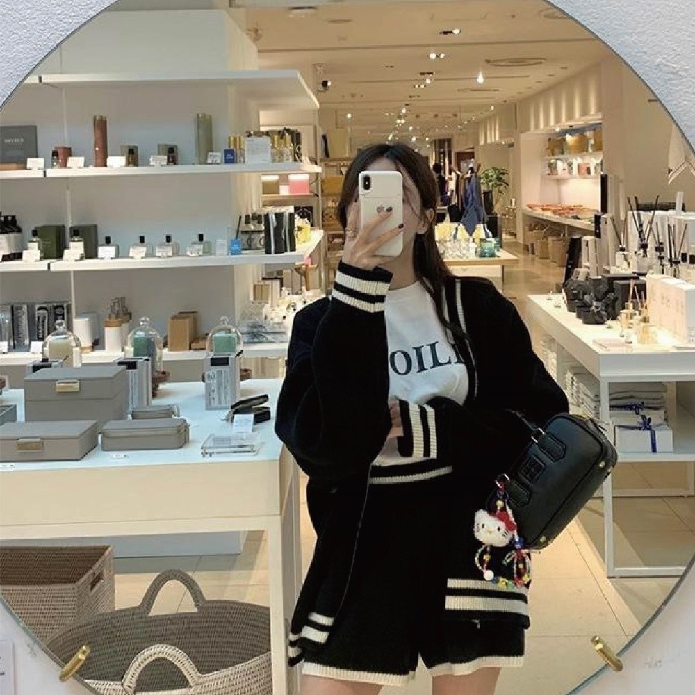 【Helena】配色針織套裝 拉鍊毛衣外套 軟糯針織 學院慵懶風滾邊開衫毛衣短褲套裝 運動套裝 女裝【A2206】-細節圖7