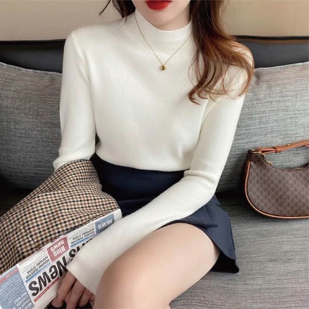 【Helena】柔美色系半高領針織上衣 秋冬韓系休閒百搭柔軟立領針織衫 韓國韓系女裝 女生衣著【A210】-細節圖7