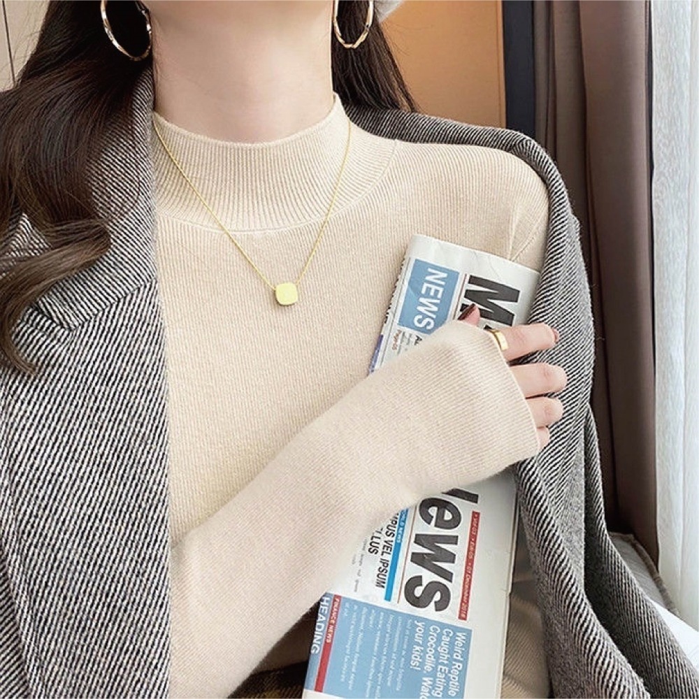 【Helena】柔美色系半高領針織上衣 秋冬韓系休閒百搭柔軟立領針織衫 韓國韓系女裝 女生衣著【A210】-規格圖7