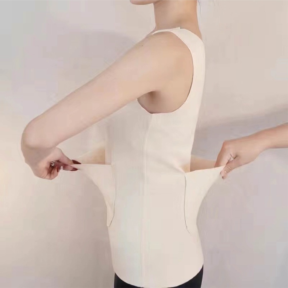 【海麗娜】發熱雙兜背心 口袋保暖內衣 發熱衣 德絨雙面磨毛修身顯瘦打底衫 暖宮護腰 背心女 女裝【A2207】-細節圖2