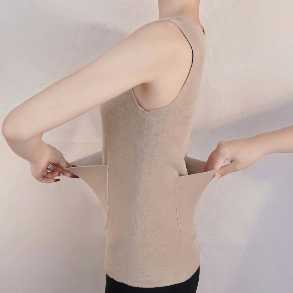 【海麗娜】發熱雙兜背心 口袋保暖內衣 發熱衣 德絨雙面磨毛修身顯瘦打底衫 暖宮護腰 背心女 女裝【A2207】-細節圖4