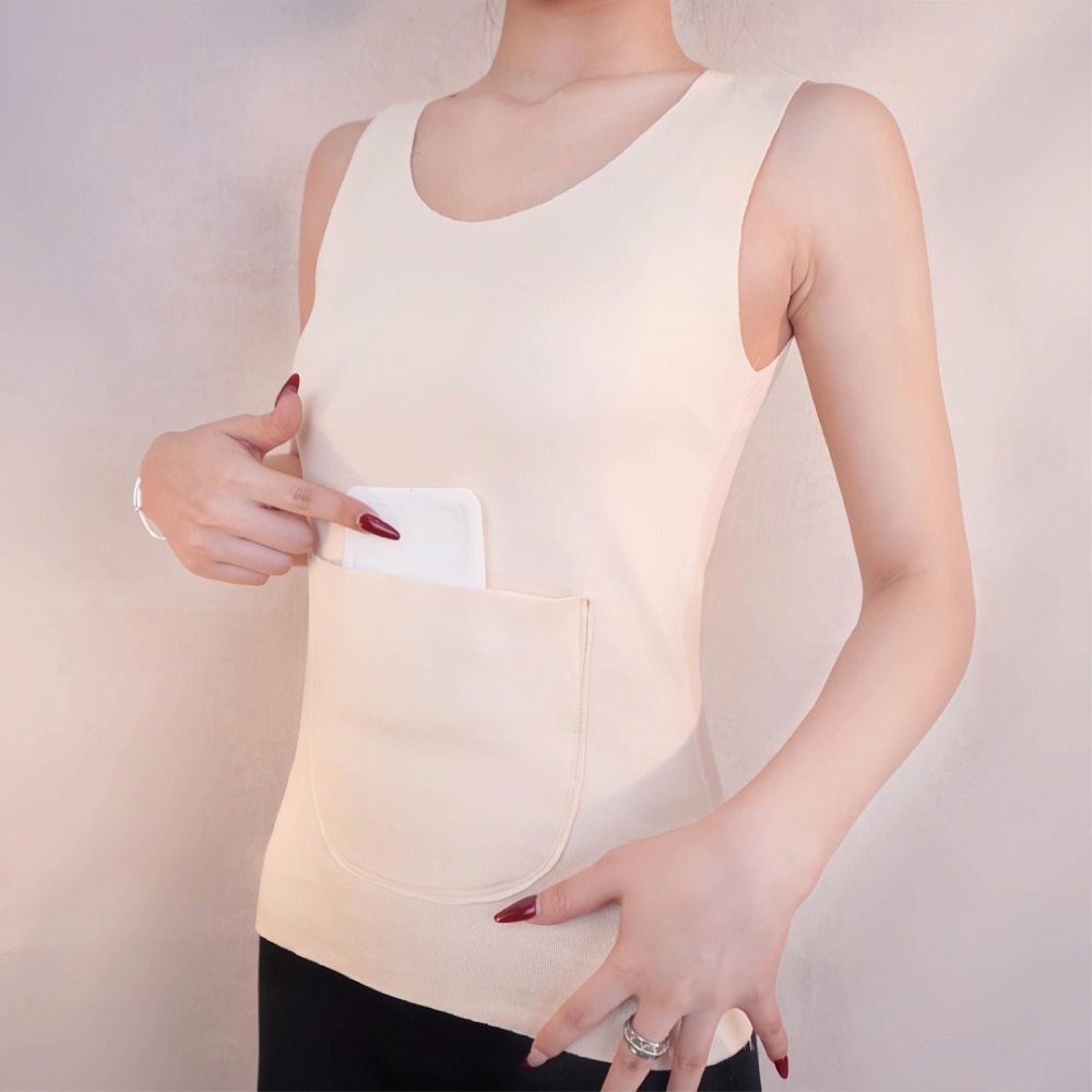 【海麗娜】發熱雙兜背心 口袋保暖內衣 發熱衣 德絨雙面磨毛修身顯瘦打底衫 暖宮護腰 背心女 女裝【A2207】-細節圖7