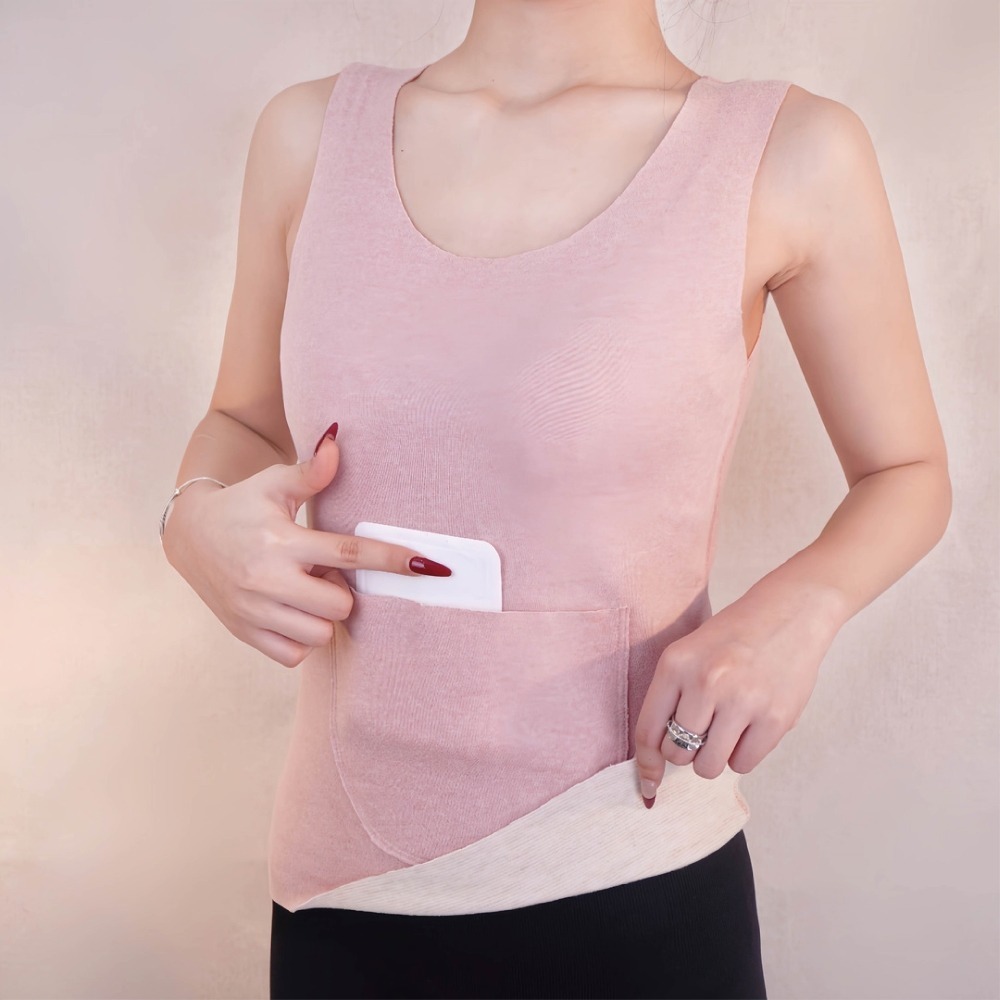 【海麗娜】發熱雙兜背心 口袋保暖內衣 發熱衣 德絨雙面磨毛修身顯瘦打底衫 暖宮護腰 背心女 女裝【A2207】-細節圖8