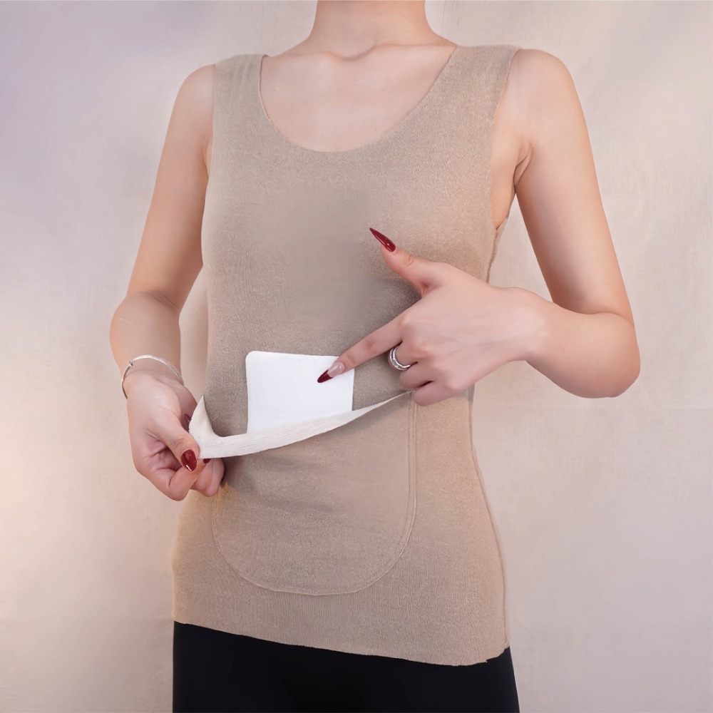 【Helena】發熱雙兜背心 口袋保暖內衣 發熱衣 德絨雙面磨毛修身顯瘦打底衫 暖宮護腰 背心女 女裝【A2207】-細節圖6