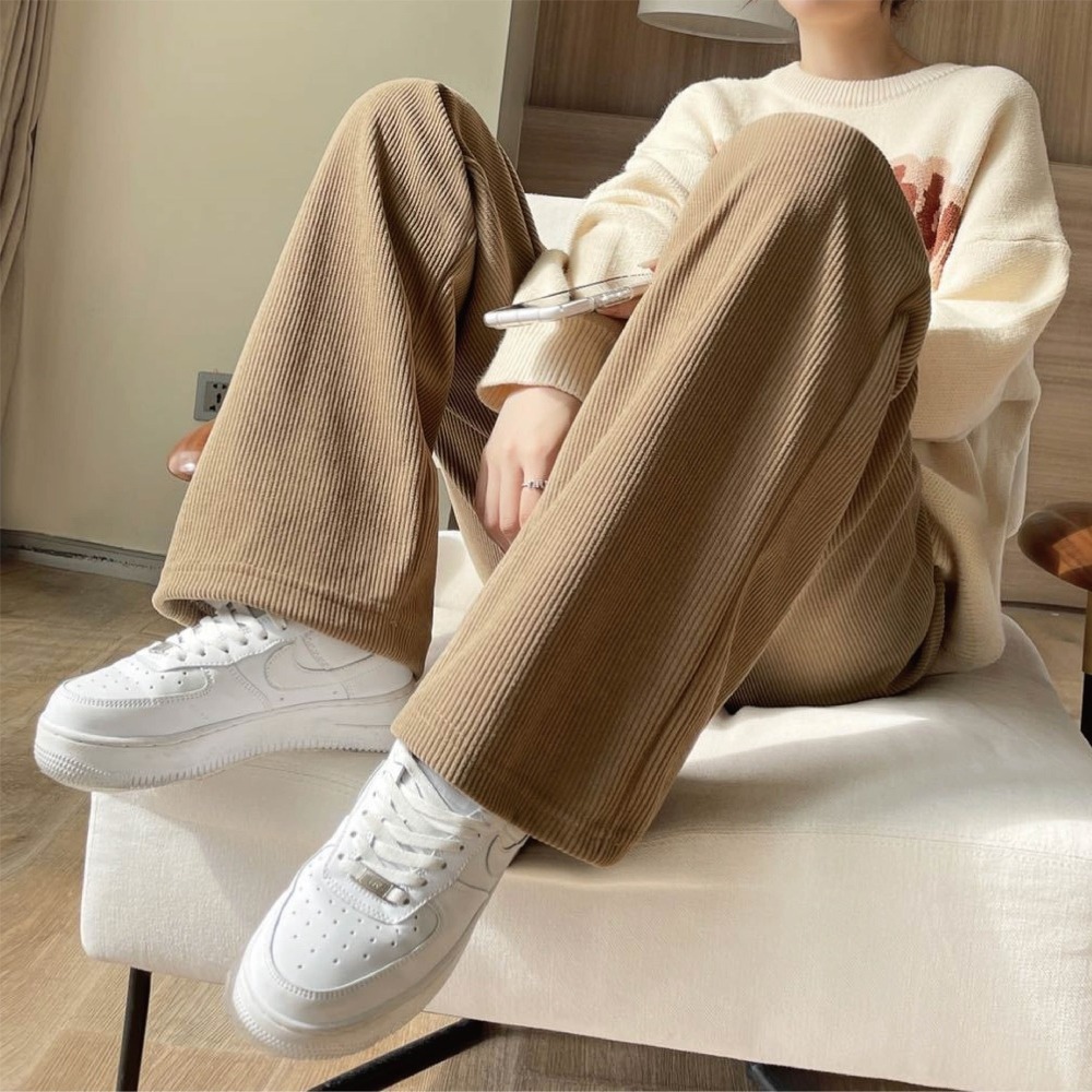 【Helena】歐棉絨闊腿褲 直筒褲 運動褲  韓版高腰顯腿長寬鬆休閒褲 加絨長褲 寬褲 女裝 褲子女【C228】-規格圖9
