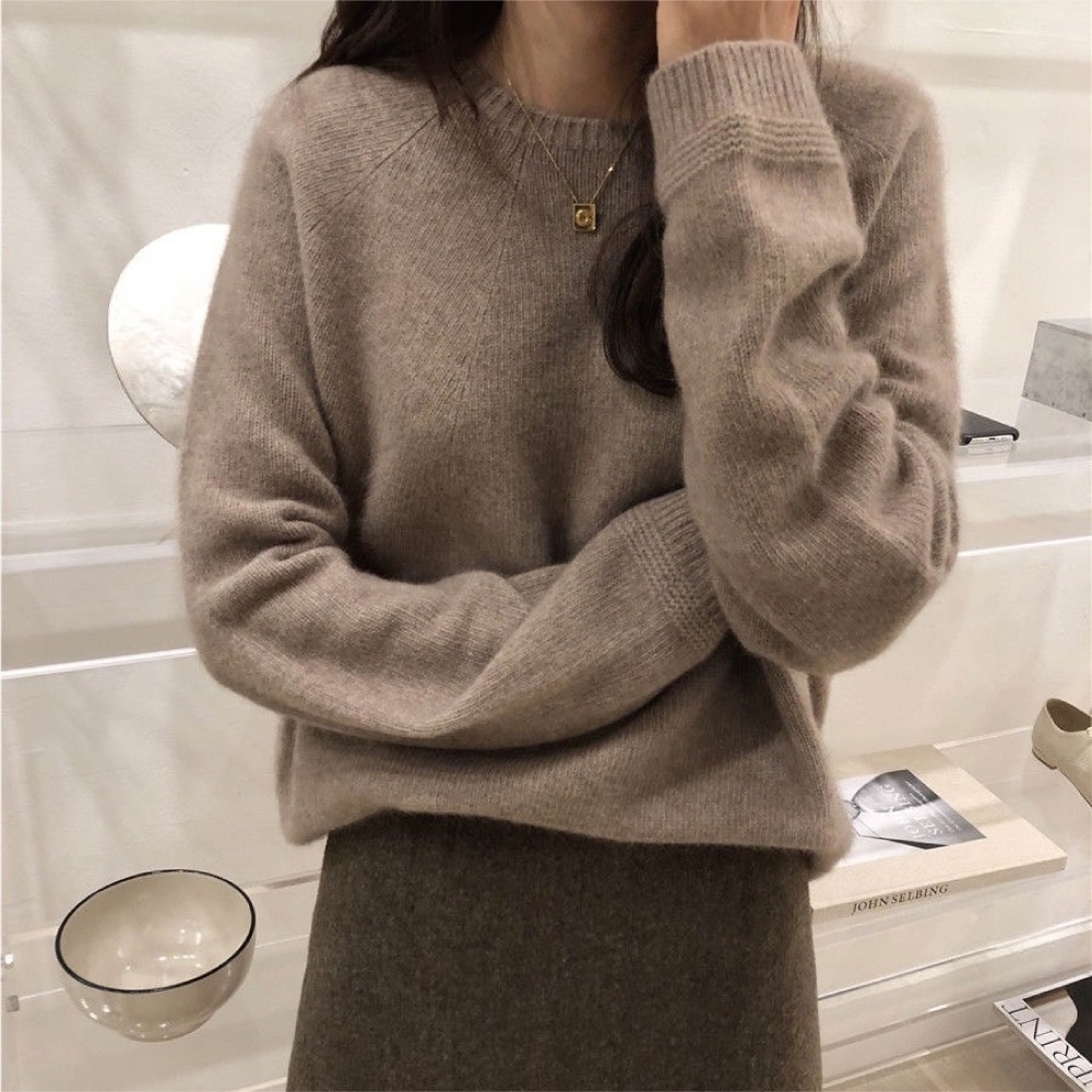 【限時購】【海麗娜】韓版慵懶風寬鬆圓領毛衣 針織上衣 長袖上衣 素T 大碼中長款下擺顯瘦百搭針織衫上衣 【A2160】-細節圖7