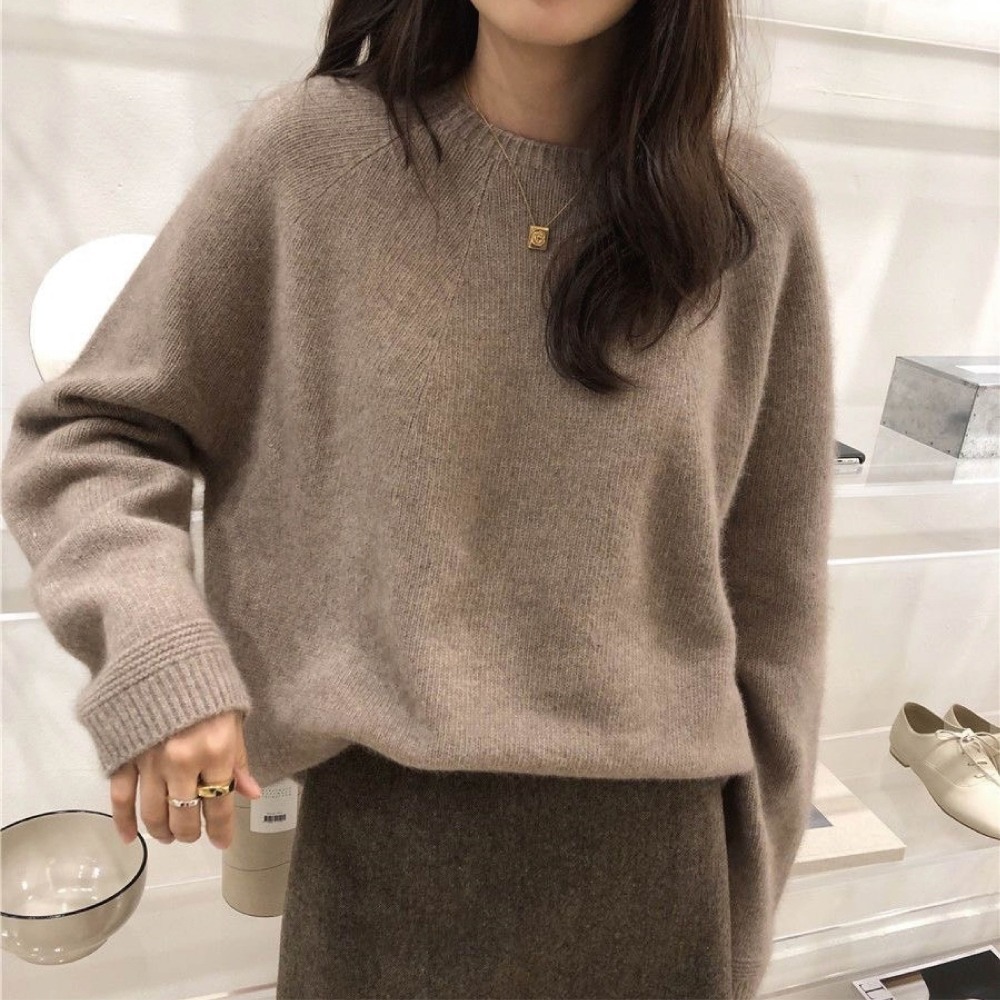 【限時購】【海麗娜】韓版慵懶風寬鬆圓領毛衣 針織上衣 長袖上衣 素T 大碼中長款下擺顯瘦百搭針織衫上衣 【A2160】-細節圖9