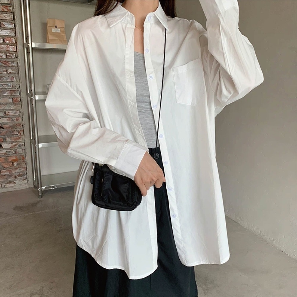 【7-ELEVEN門市團購】長袖襯衫 OVERSIZE落肩襯衫 長袖上衣 韓版BF慵懶風寬鬆簡約休閒百搭【A251】-細節圖5