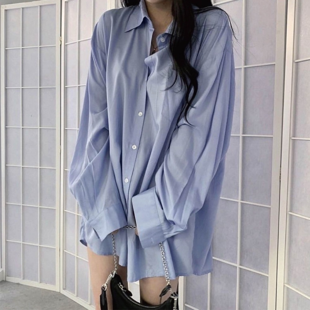 【7-ELEVEN門市團購】長袖襯衫 OVERSIZE落肩襯衫 長袖上衣 韓版BF慵懶風寬鬆簡約休閒百搭【A251】-細節圖8