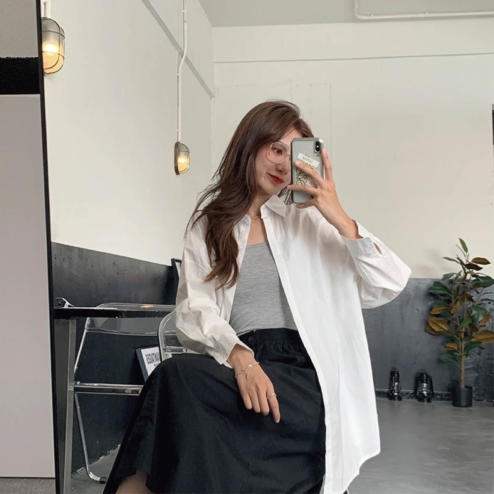 【7-ELEVEN門市團購】長袖襯衫 OVERSIZE落肩襯衫 長袖上衣 韓版BF慵懶風寬鬆簡約休閒百搭【A251】-細節圖9