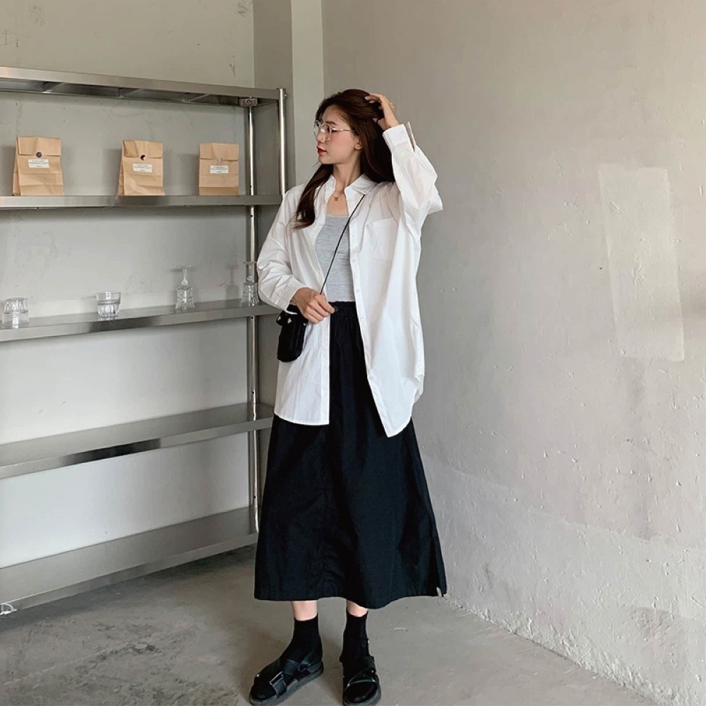【7-ELEVEN門市團購】長袖襯衫 OVERSIZE落肩襯衫 長袖上衣 韓版BF慵懶風寬鬆簡約休閒百搭【A251】-細節圖10
