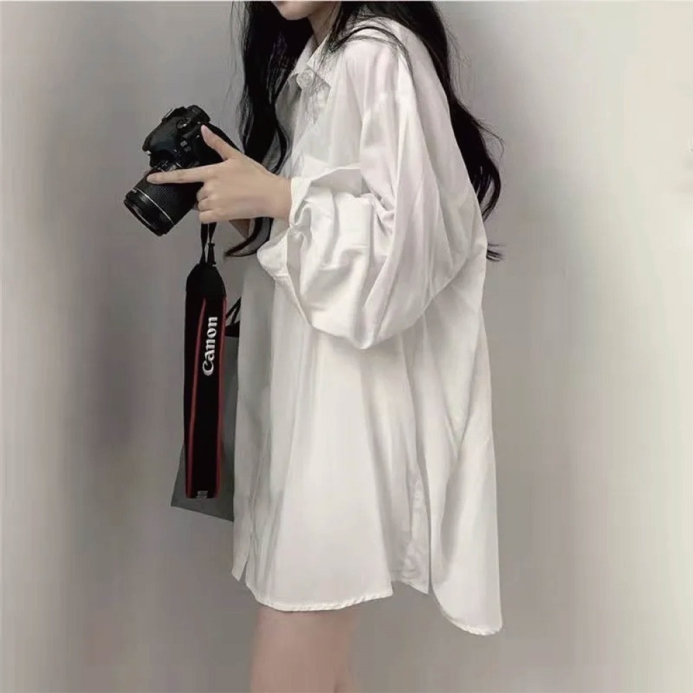 【限時購】【海麗娜】長袖襯衫 OVERSIZE落肩襯衫 長袖上衣 韓版BF慵懶風寬鬆簡約休閒百搭【A251】-細節圖3