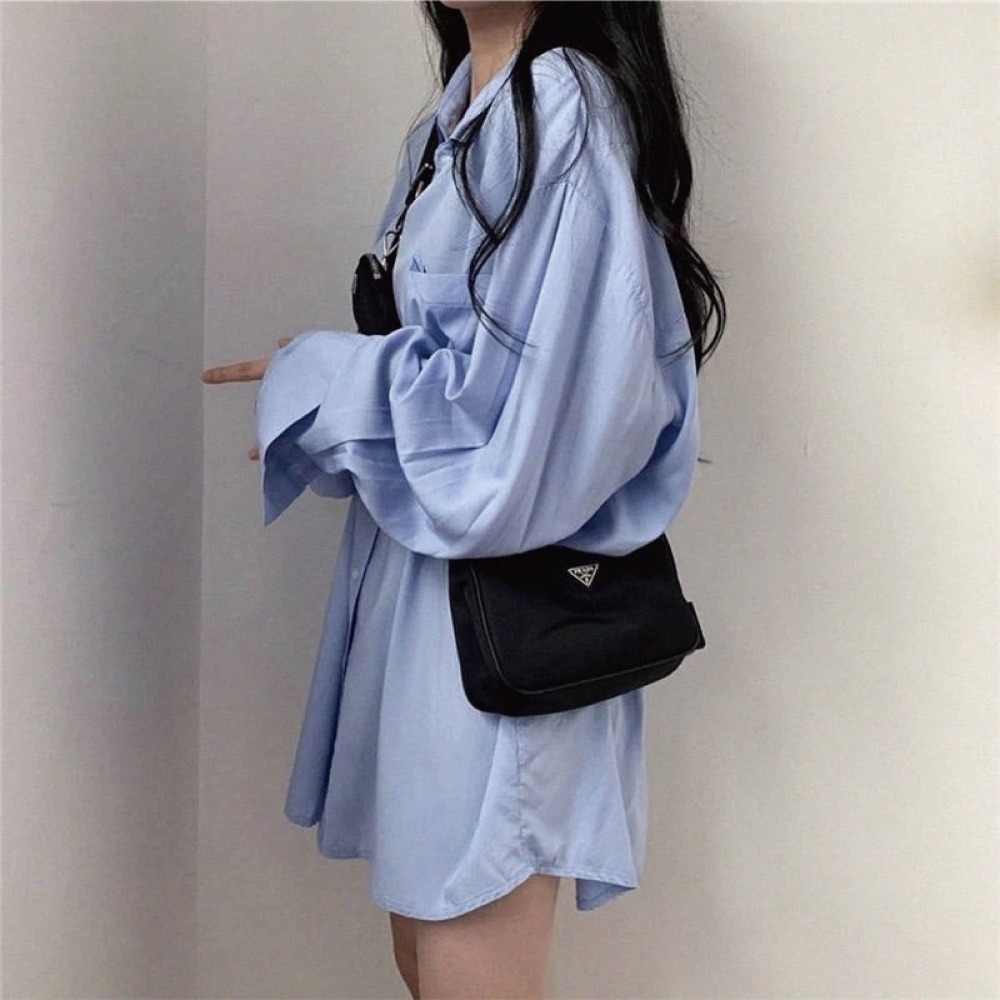 【限時購】【海麗娜】長袖襯衫 OVERSIZE落肩襯衫 長袖上衣 韓版BF慵懶風寬鬆簡約休閒百搭【A251】-細節圖4
