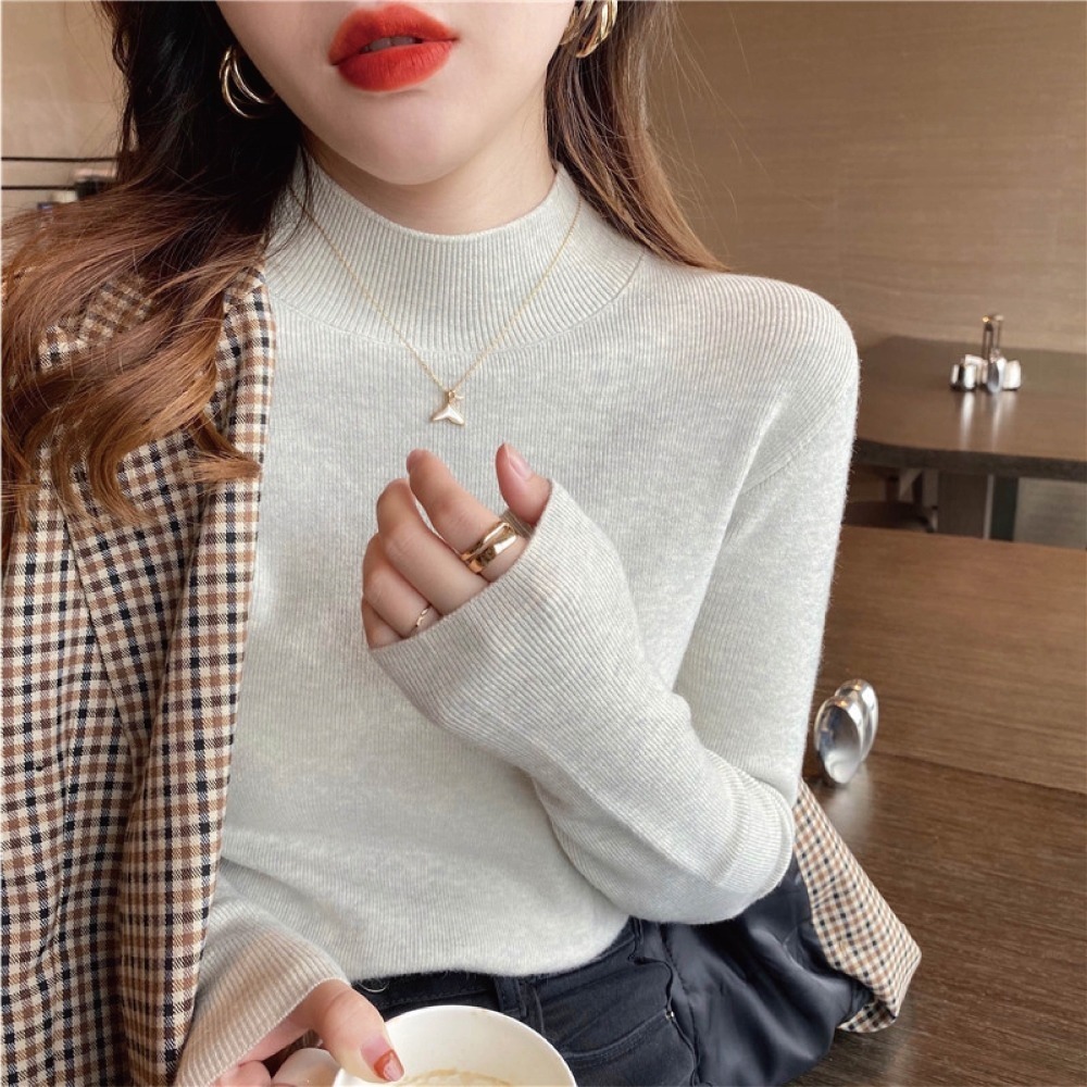 【Helena】柔美色系半高領針織上衣 長袖上衣 秋冬韓系休閒百搭柔軟立領針織衫 韓國韓系女裝 女生衣著【A2144】-細節圖8