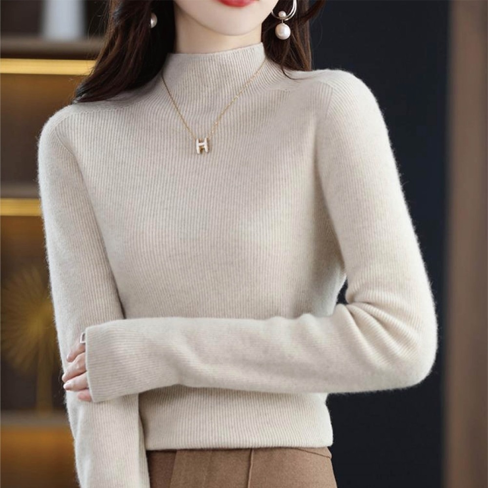 【Helena】半高領針織上衣 針織衫 內搭毛衣 微高領長袖上衣 寬鬆顯瘦休閒百搭彈性打底衫 上衣女【A2159】-細節圖8