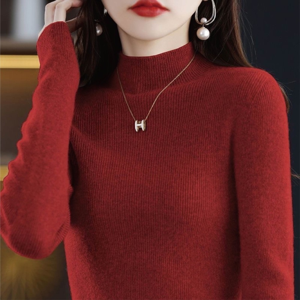 【Helena】半高領針織上衣 針織衫 內搭毛衣 微高領長袖上衣 寬鬆顯瘦休閒百搭彈性打底衫 上衣女【A2159】-規格圖9