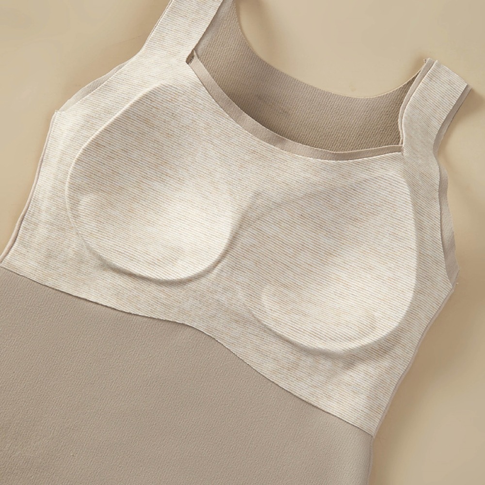 【Helena】德絨保暖無痕背心 吊帶背心 免穿內衣 內搭衣 帶胸墊 加絨加厚羊絨蠶絲禦寒無袖上衣 背心女【S21】-細節圖7