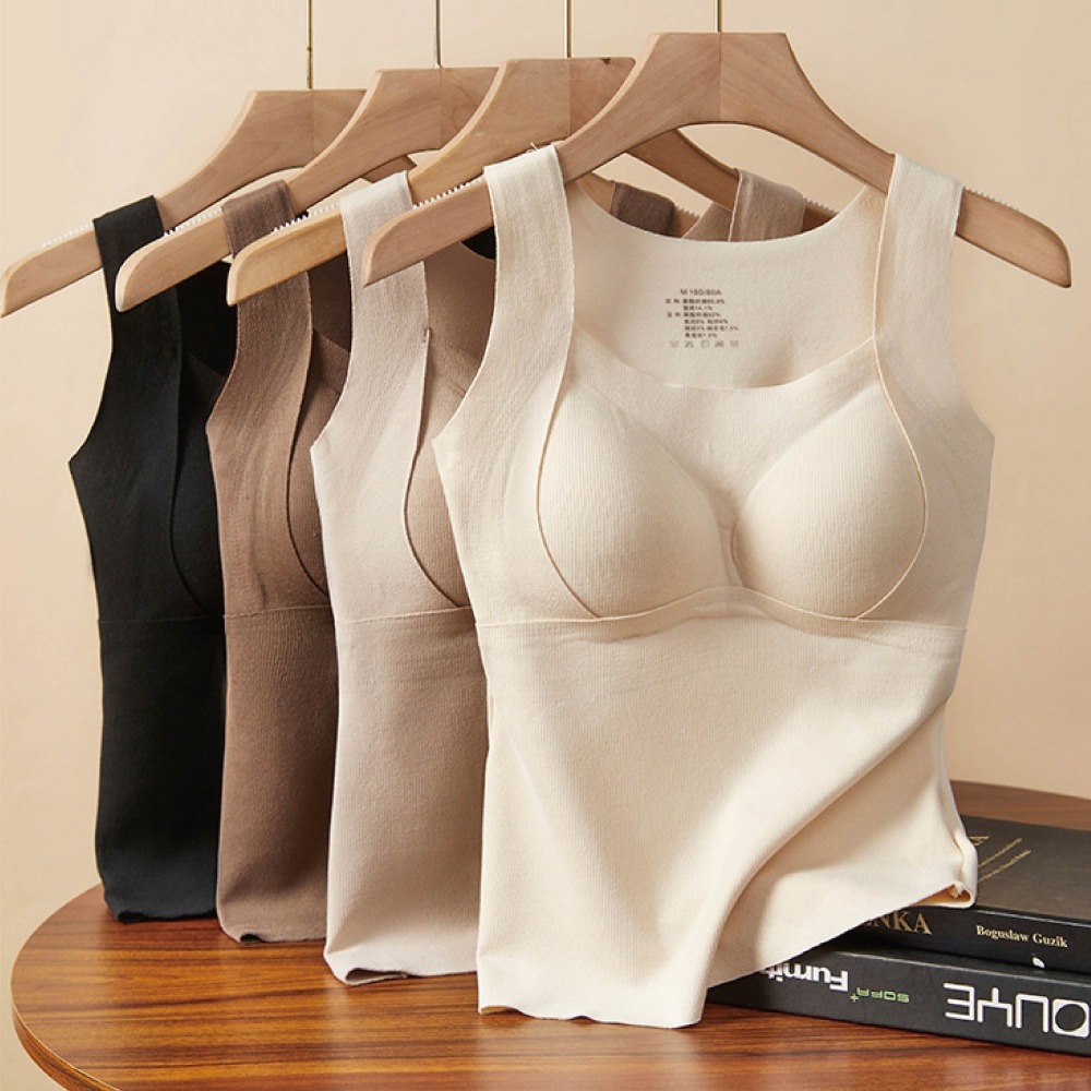 【Helena】德絨保暖無痕背心 吊帶背心 免穿內衣 內搭衣 帶胸墊 加絨加厚羊絨蠶絲禦寒無袖上衣 背心女【S21】-細節圖8