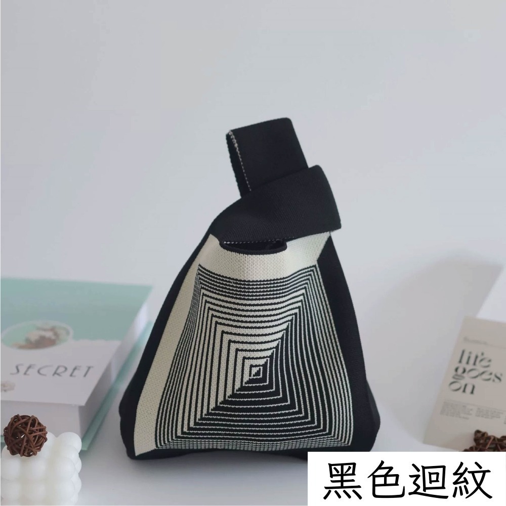 【Helena】針織毛線手提包 購物袋 便當袋 手腕包 印花小包 摺疊收納方便攜帶小提袋 單肩包 女包【D74】-細節圖4