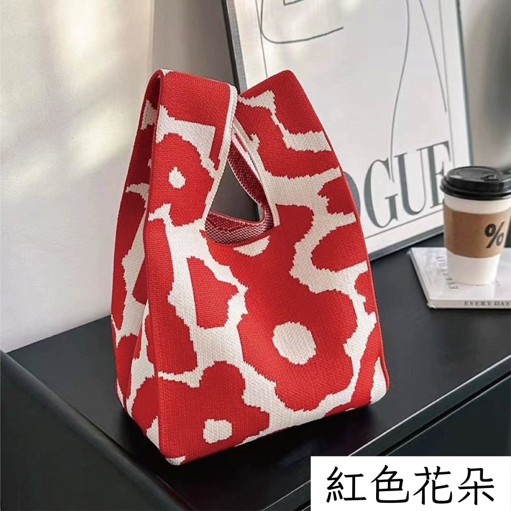 【Helena】針織毛線手提包 購物袋 便當袋 手腕包 印花小包 摺疊收納方便攜帶小提袋 單肩包 女包【D74】-規格圖11