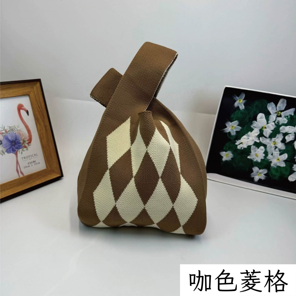 【Helena】針織毛線手提包 購物袋 便當袋 手腕包 印花小包 摺疊收納方便攜帶小提袋 單肩包 女包【D74】-規格圖11