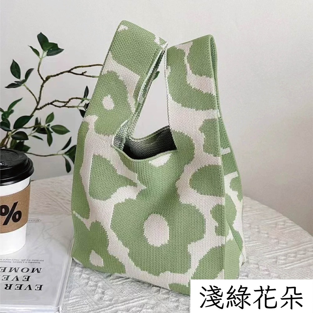 【Helena】針織毛線手提包 購物袋 便當袋 手腕包 印花小包 摺疊收納方便攜帶小提袋 單肩包 女包【D74】-規格圖11