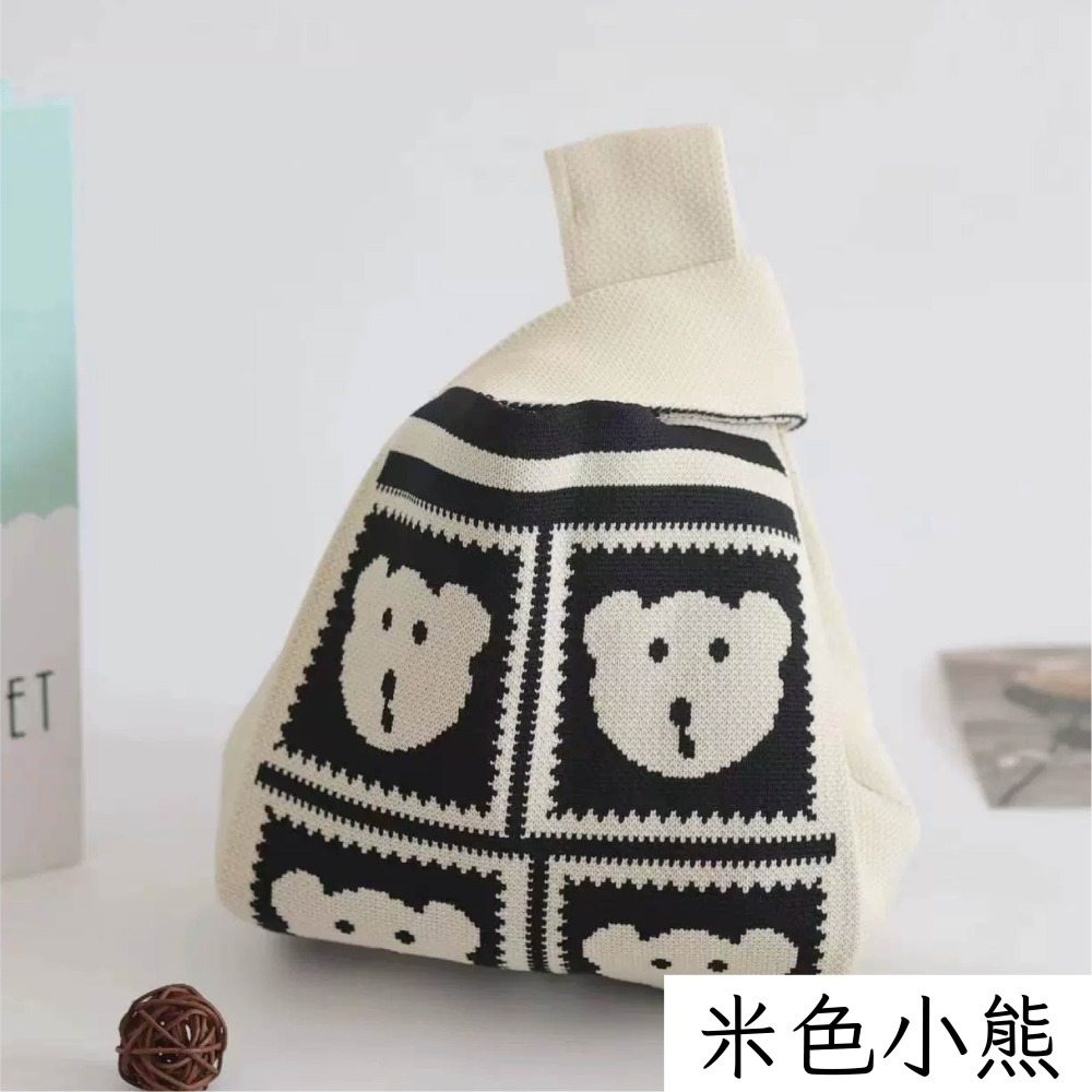 【Helena】針織毛線手提包 購物袋 便當袋 手腕包 印花小包 摺疊收納方便攜帶小提袋 單肩包 女包【D74】-規格圖11