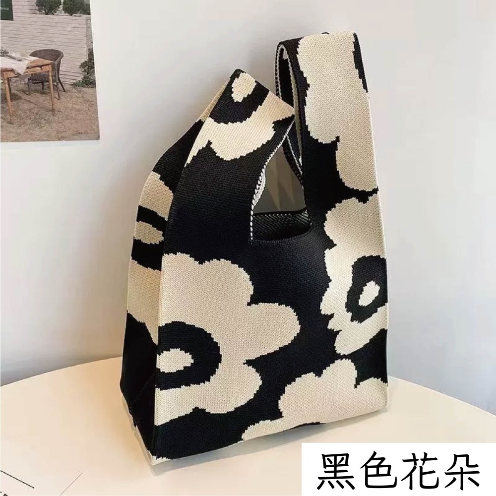 【Helena】針織毛線手提包 購物袋 便當袋 手腕包 印花小包 摺疊收納方便攜帶小提袋 單肩包 女包【D74】-規格圖11