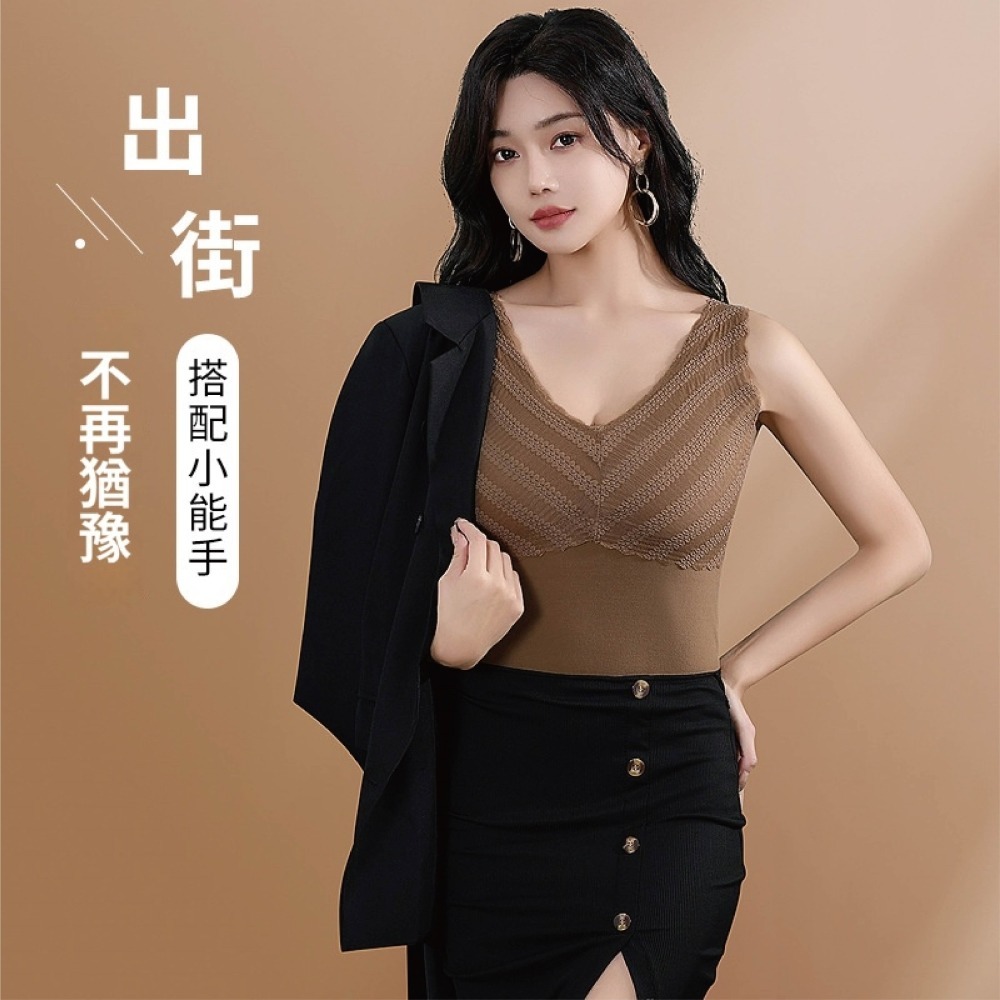 【Helena】德絨發熱背心 無痕上衣 保暖內衣 可拆胸墊 內搭衣 加絨修身顯瘦打底衫 背心女 女裝【A2208】-細節圖5