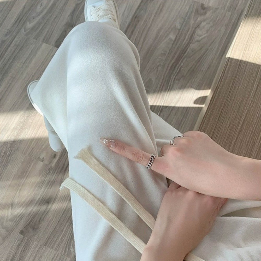 【Helena】加絨軟糯垂感抽繩寬褲 闊腿褲 直筒褲 拖地褲 高腰保暖寬鬆顯瘦休閒褲 褲子女 女裝【C230】-細節圖2