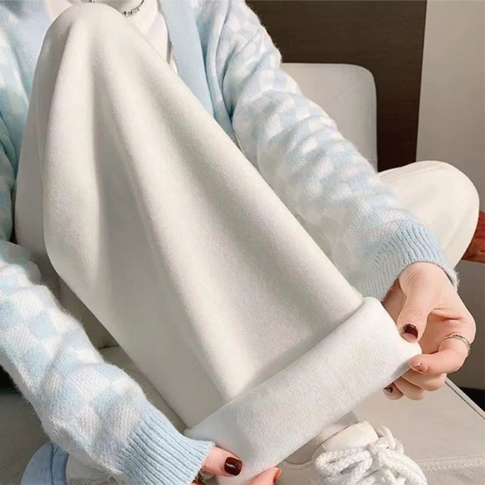 【Helena】加絨軟糯垂感抽繩寬褲 闊腿褲 直筒褲 拖地褲 高腰保暖寬鬆顯瘦休閒褲 褲子女 女裝【C230】-細節圖3