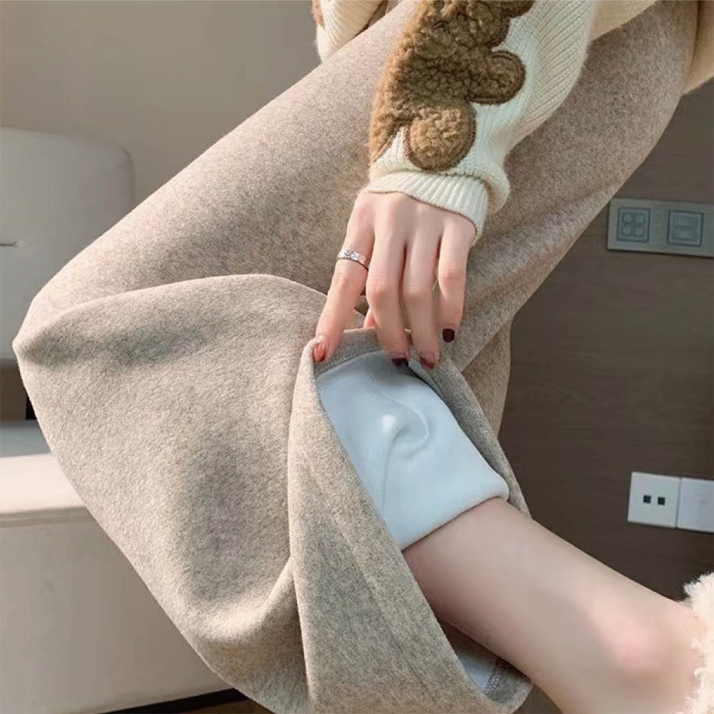 【Helena】加絨軟糯垂感抽繩寬褲 闊腿褲 直筒褲 拖地褲 高腰保暖寬鬆顯瘦休閒褲 褲子女 女裝【C230】-細節圖4