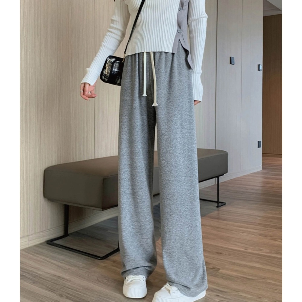 【Helena】加絨軟糯垂感抽繩寬褲 闊腿褲 直筒褲 拖地褲 高腰保暖寬鬆顯瘦休閒褲 褲子女 女裝【C230】-細節圖7