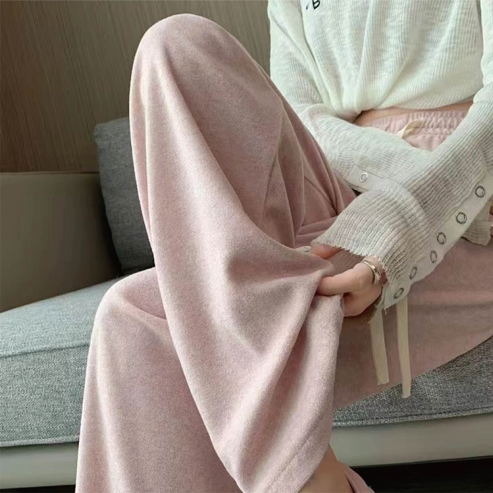 【Helena】加絨軟糯垂感抽繩寬褲 闊腿褲 直筒褲 拖地褲 高腰保暖寬鬆顯瘦休閒褲 褲子女 女裝【C230】-規格圖9