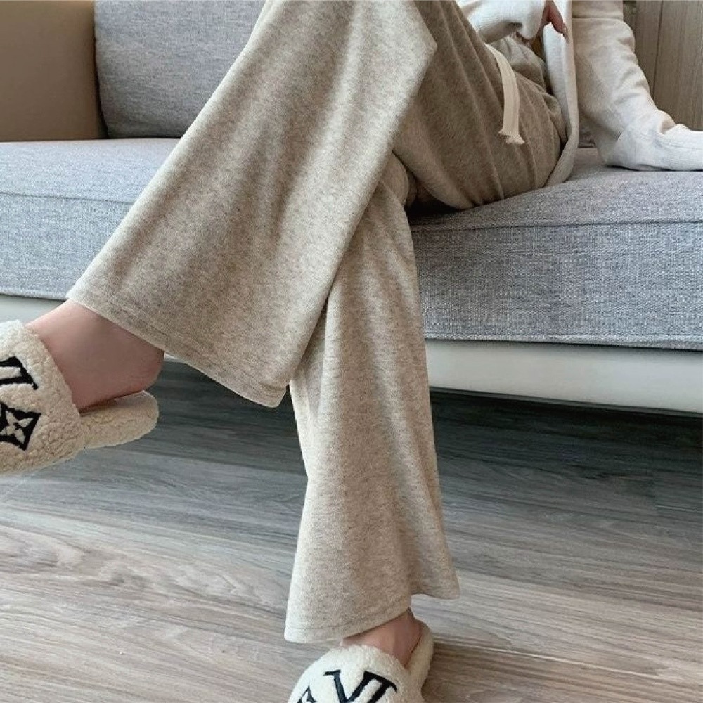 【Helena】加絨軟糯垂感抽繩寬褲 闊腿褲 直筒褲 拖地褲 高腰保暖寬鬆顯瘦休閒褲 褲子女 女裝【C230】-規格圖9