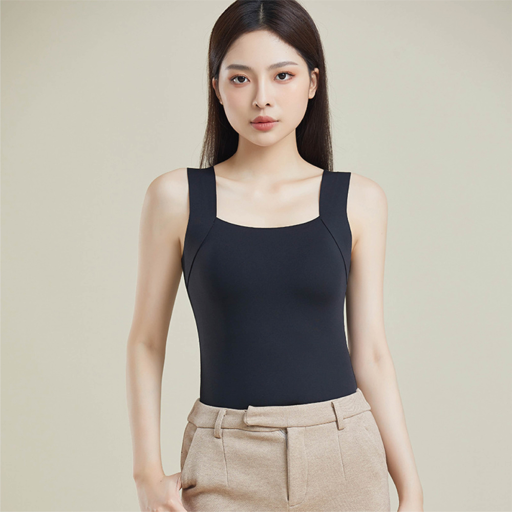 【Helena】保暖無痕寬肩帶背心 免穿文胸 無袖上衣 內衣 帶胸墊修身顯瘦打底衫 無痕美背 上衣女【A2224】-細節圖7