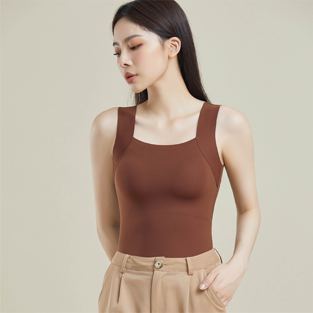 【Helena】保暖無痕寬肩帶背心 免穿文胸 無袖上衣 內衣 帶胸墊修身顯瘦打底衫 無痕美背 上衣女【A2224】-細節圖8