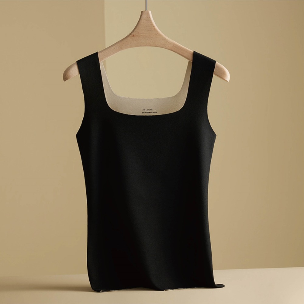 【Helena】德絨保暖無痕背心 發熱衣 內搭衣 方領背心 無袖上衣 加絨加厚修身打底衣 背心女【A2221】-細節圖5