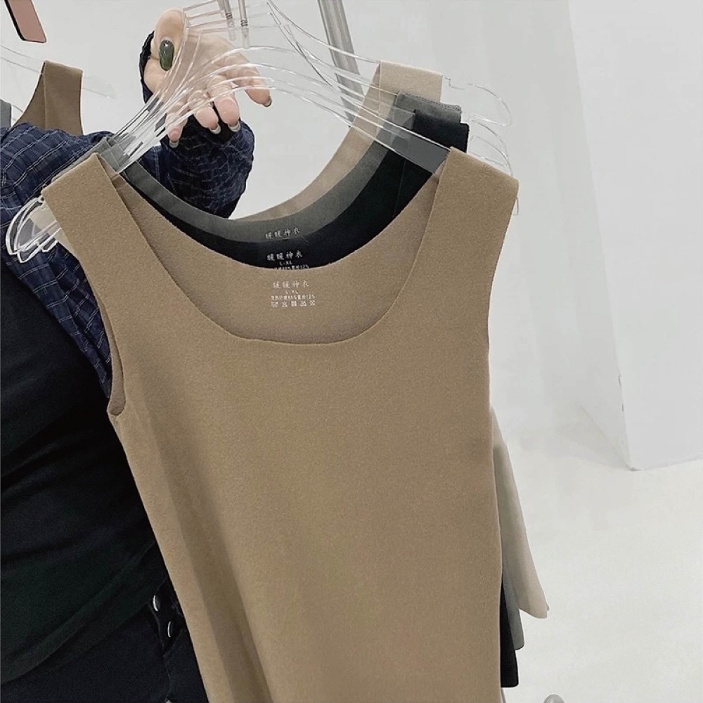 【Helena】雙面德絨U領暖暖背心 保暖內衣 發熱衣 海鷗領 磨毛背心 小可愛 韓版圓領背心 上衣女【A2226】-細節圖3